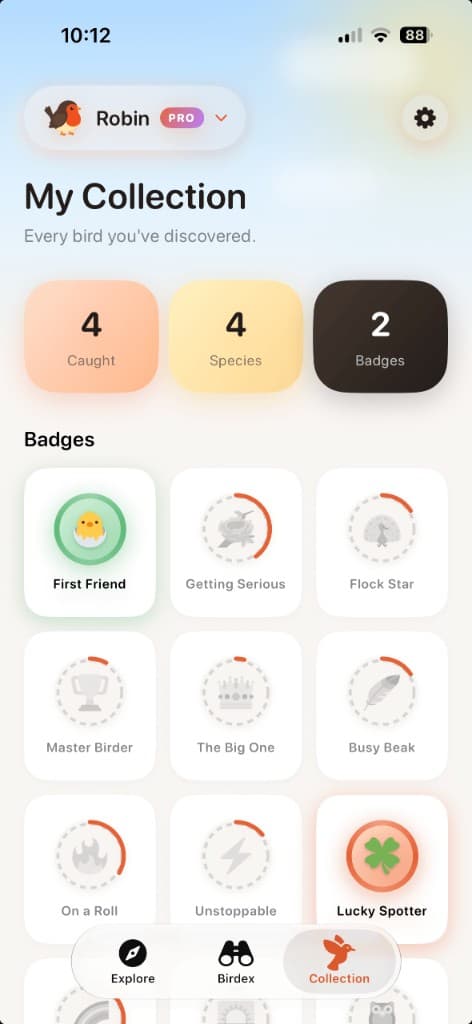 Collection screen with badges